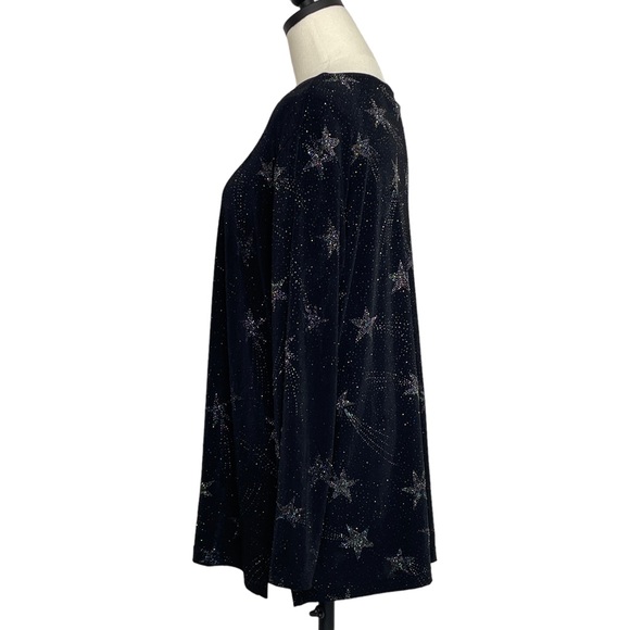 Quacker Factory Long Sleeve Top Black with Silver Shooting Stars Size Large - Picture 5 of 11